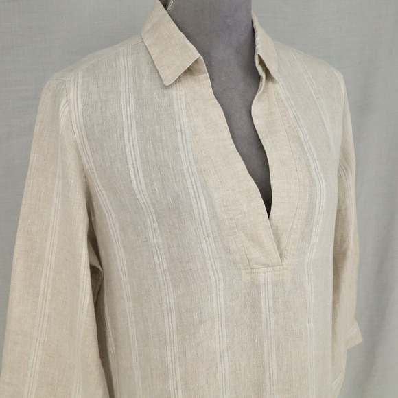 Tahari Top Womens Small Beige Linen Blouse Lightweight Pullover Resort Beach - Picture 6 of 11